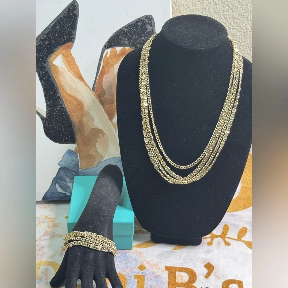 Sarah Coventry Multi-Gold Chain Necklace and Bracelet Set